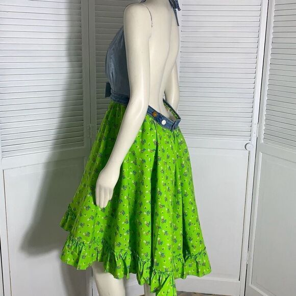 NWT Vintageinc Handmade Denim Halter Top Full Circle Dress Free Size - Picture 5 of 16
